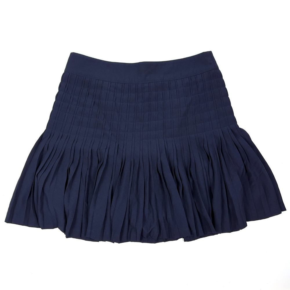 J Crew Pleated Drop Waist Mini Skirt Womens Sz 4 Navy Blue Preppy Tennis Academa